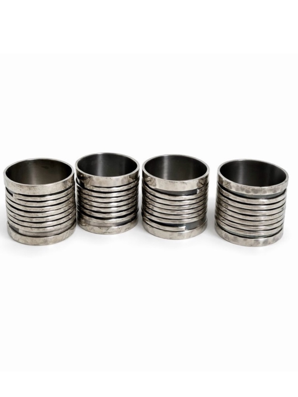 Vintage Silver Tone Napkin Rings Set of 4 Gothic Viking Medieval Hammered Metal